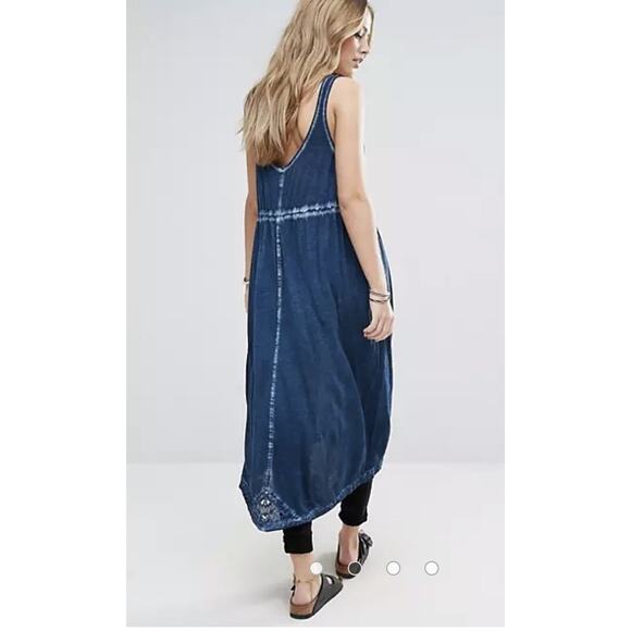 Free People Rip Tide Deep Blue Embroidered Eyelet Tunic Duster SZ S - Picture 5 of 16